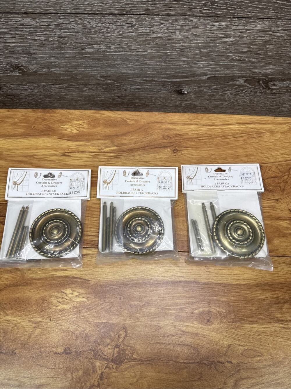 VTG Mid Century Solid Brass Curtain Tiebacks Rope Medallion Round 3” ~Set Of 6